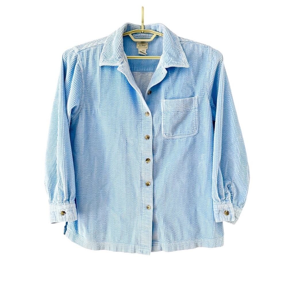 L.L. Bean Men Fine Wale Corduroy Shirt Shacket Light Blue Size Medium Cabincore